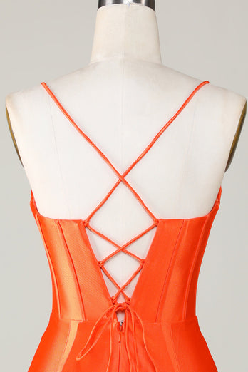 Glittrande Orange Pärlstav Korsett Bodycon Kort Hemkomstklänning