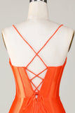 Glittrande Orange Pärlstav Korsett Bodycon Kort Hemkomstklänning
