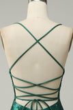 Mörkgrön Pärlad Bodycon Kort Balklänning Med Criss Cross Back