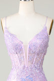 Bling Bodycon Spaghettiband Lila Korsett Homecoming Klänning med Criss Cross Tillbaka