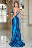 Royal Blue Mermaid Spaghetti Straps Lång Korsett Balklänning
