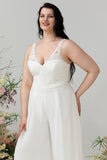 Elfenben Chiffong Jumpsuit Med Spets för Bröllop